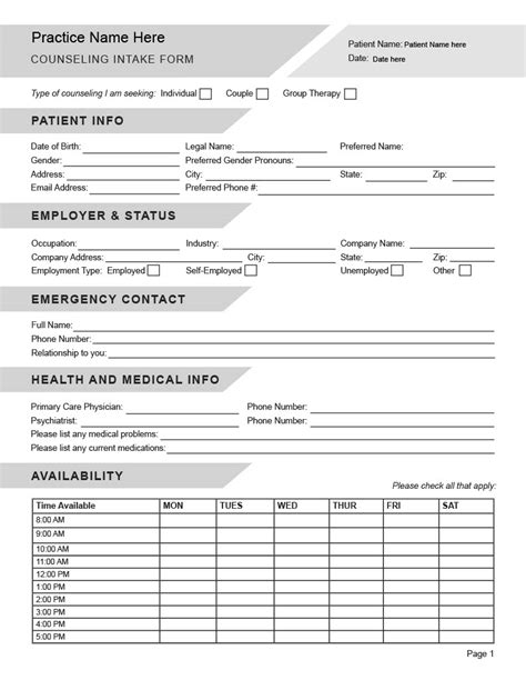Printable Counseling Therapy Intake Form Printable Forms Free Online