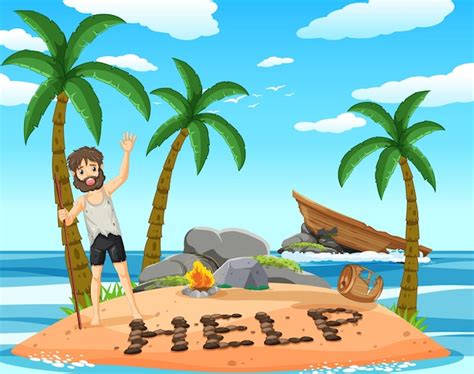 Free Vector A Man On Deserted Island Isolated