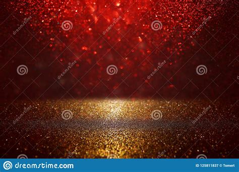 Red Black And Gold Glitter Vintage Lights Background Defocused Stock