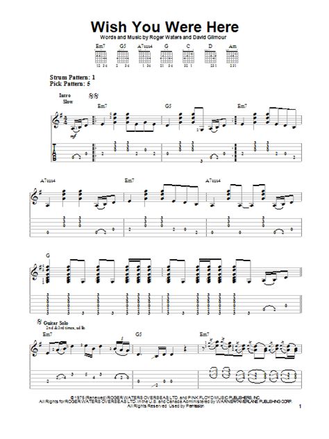 Wish You Were Here By Pink Floyd Easy Guitar Tab Guitar Instructor