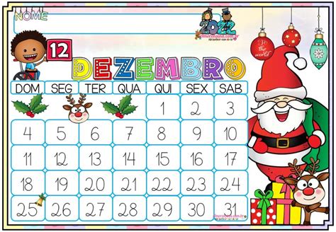 Calendário Mês De Dezembro 2022