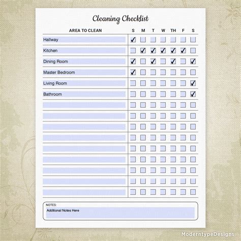 Cleaning Checklist Printable Form Editable Moderntype Designs