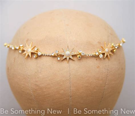 gold wedding headpiece with golden stars and rhinestones etsy