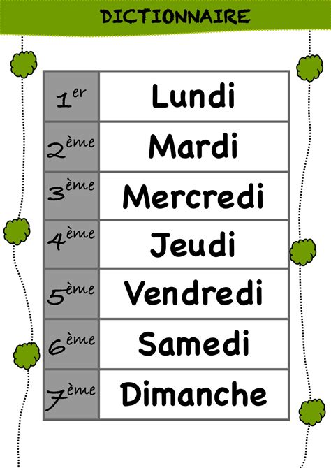 Calendrier Pour Apprendre Les Jours De La Semaine Le Calendrier De La