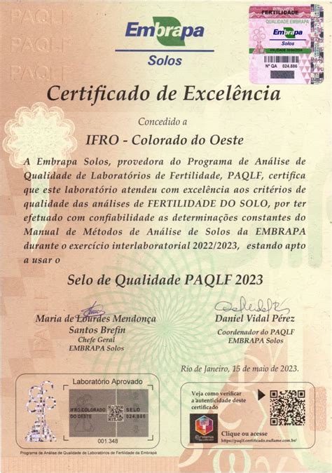 Laboratório De Solos Do Campus Colorado Do Oeste Recebe Certificado De