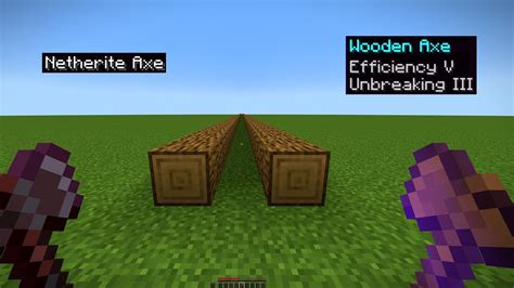 Efficiency V Wooden Axe Vs Netherite Axe Minecraft Youtube