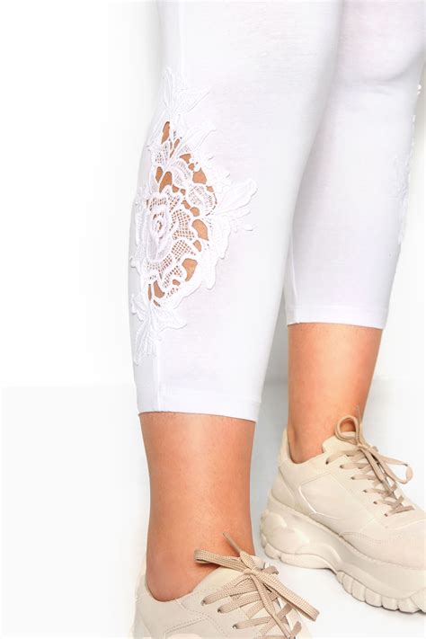 White Lace Embroidered Cropped Leggings Yours Clothing