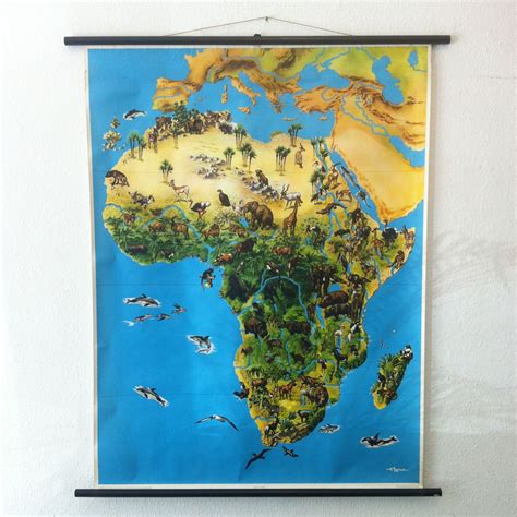 Vintage Map Of Africa Wildlife Flora And Fauna Africa Map School