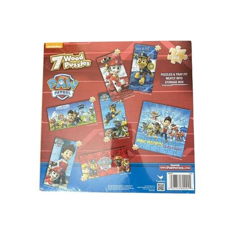 Paw Patrol 7 Wood Puzzles In Wooden Storage Box Brand New Sealed Puzzle