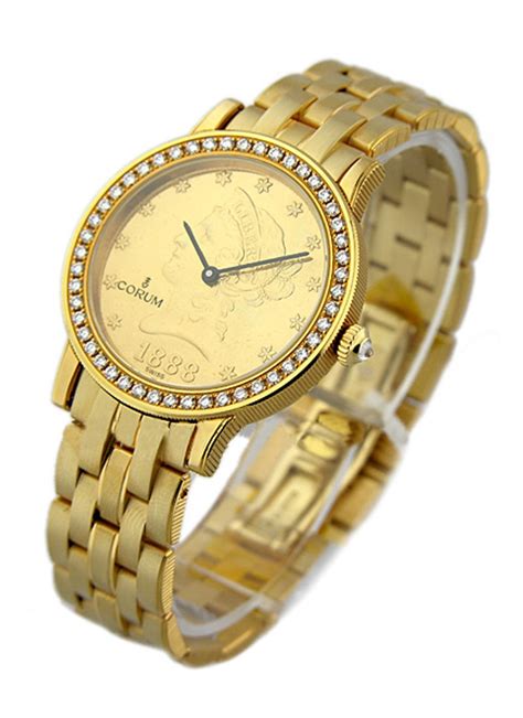 What kind of gold does a corum watch use? 049-358-65-M500 MU36 Corum Gold Coin Watch Ladies on Bracelet | Essential Watches