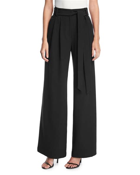 Milly Synthetic Natalie Tie Waist Wide Leg Pants In Black Save 25 Lyst