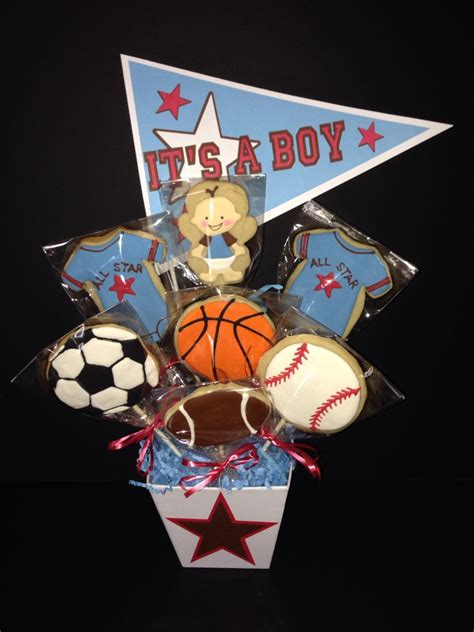 An invitation can be cut into one of the following forms, jersey, ball, helmet or bat. Baby Boy - Sports themed baby shower centerpiece. Doubles ...