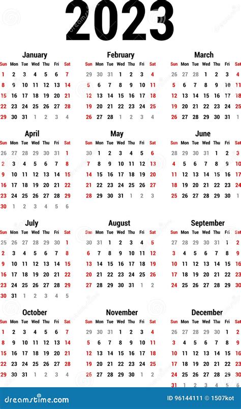 Semplice Calendario 2023 Anno Grafica Vettoriale 123sasha 130331746