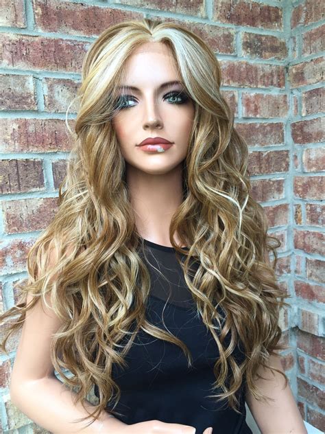 dark blond balayage human hair multi parting long wavy lace front wig 24 lace front wigs