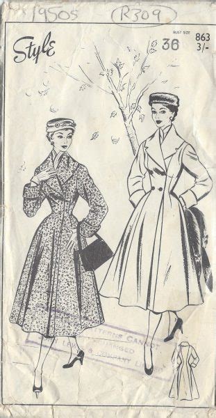 1950s Vintage Sewing Pattern B30 Coat R147 The Vintage Pattern Shop
