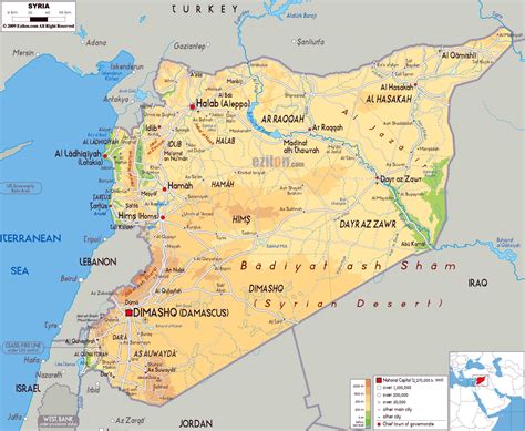 Large Physical Map Of Syria With Roads Cities And Airports Syria
