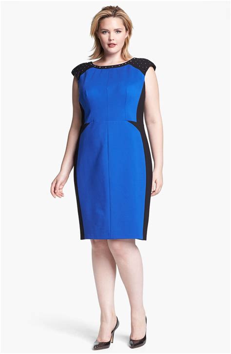 Abs Luxury Collection Studded Colorblock Sheath Dress Plus Size