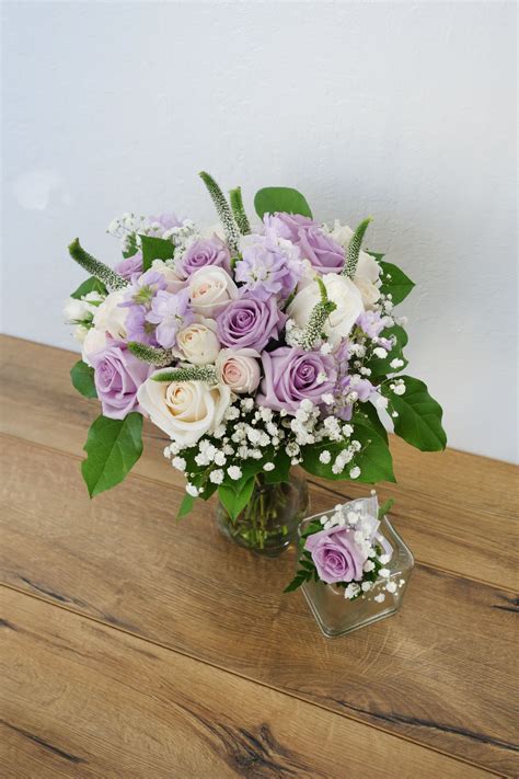 Lavender And White Civil Wedding Bouquet And Boutonnière Set In San Jose