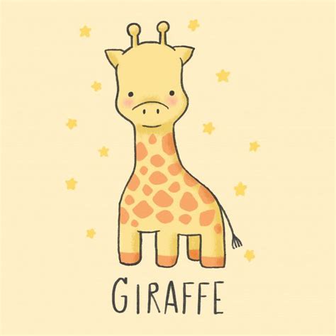 Cute Giraffe Cartoon Hand Drawn Style Cute Cartoon Drawings Cute