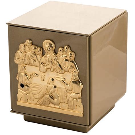 Altar Tabernacle With Last Supper In Gold Plated Bronze Iron Box