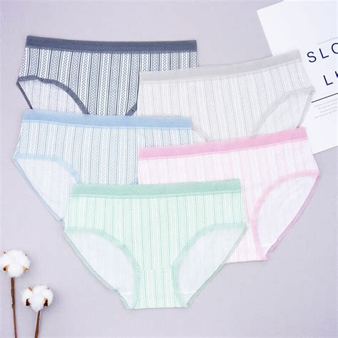 5pcs lots fashion strip cotton panties women underwear sexy briefs lingerie ladies mid waist