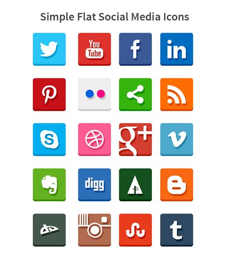 Free 20 Simple Flat Social Media Icons Psd Titanui