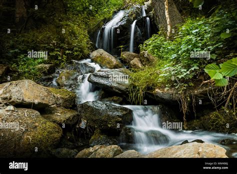 Cascade Falls Over Mossy Rocks In Czech Forest Stock Photo Alamy