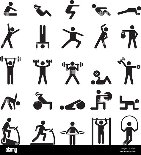 Fitness Piktogramm Charaktere tun Übungen Sport Figuren Vektor Symbole
