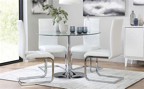 5pc oregon industrial farmhouse dining set. Orbit Round Chrome and Glass Dining Table with 4 Perth ...