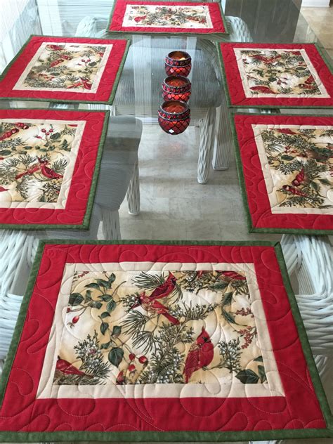 Quilted Placemats Cardinals Placemats Holiday Placemats Etsy Place