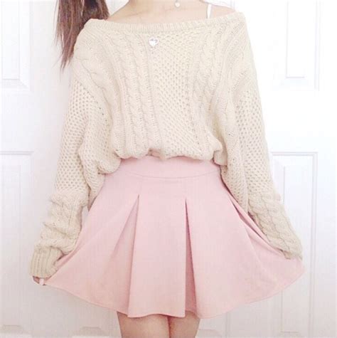 Cream Sweater With A Light Pink Skirt Kawaii Kläder Lolitamode Rosa