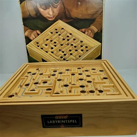 Vintage Brio Sweden Original Labyrinth Wooden Tilting Maze Game W Box