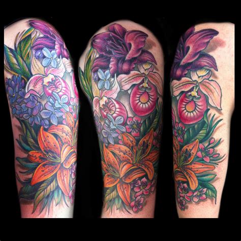 Mixed Flower Floral Half Sleeve Tattoo Done By Jessi D