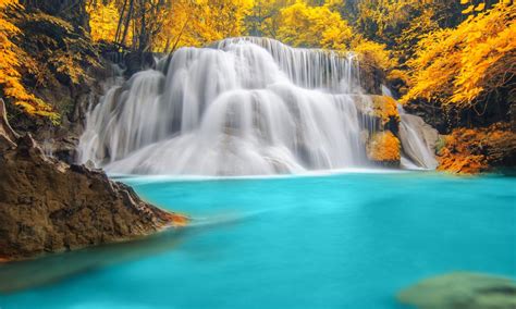 Nature Wallpaper Forest Trees River Waterfall Blue Water Autumn Nature