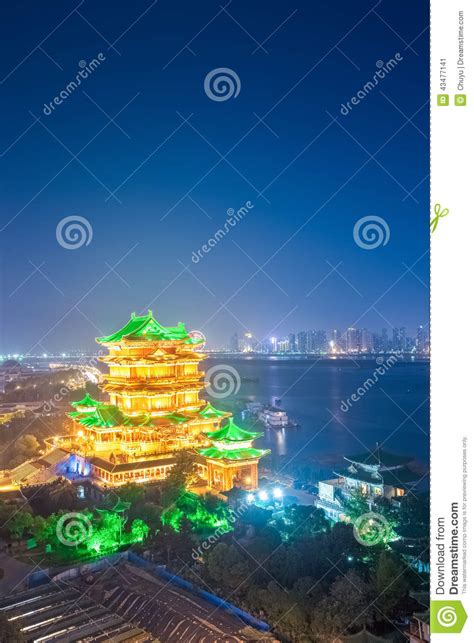 Night Scene Of The Tengwang Pavilion In Nanchang Stock Image Image Of