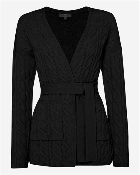 Cable Tie Belted Cashmere Cardigan Black Npeal London Size 12 Uk