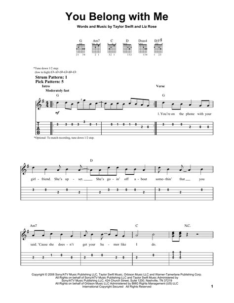 You Belong With Me Sheet Music By Taylor Swift Easy Guitar Tab 71317