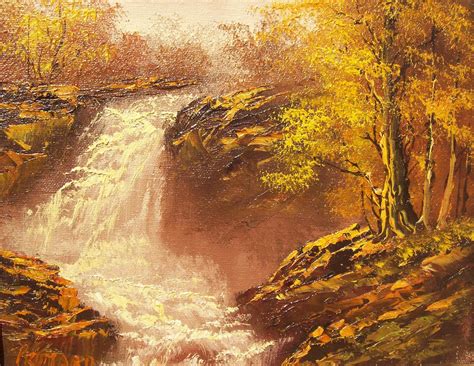 Items Similar To Original Oil Painting Autumn Waterfall Artist Signed