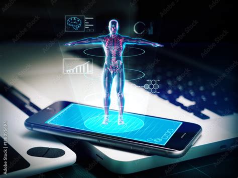 Hologram Human Anatomy And Skeleton On Smartphonemedical Technology
