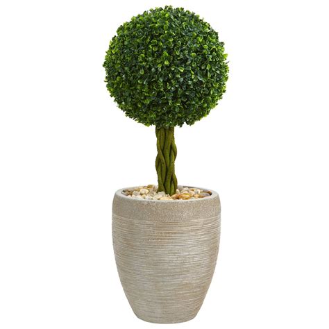 25 Boxwood Ball Topiary Artificial Tree In Sand Colored Planter Uv
