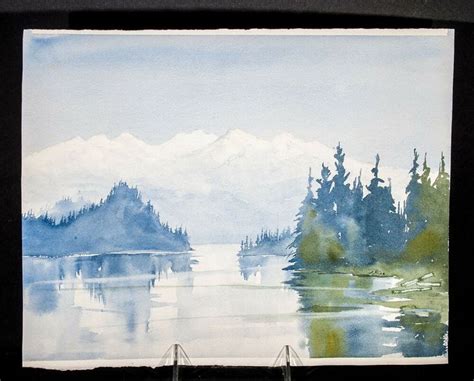 Watercolor Painting 11 X 14 Landscape Painting Pnw Water Mountains