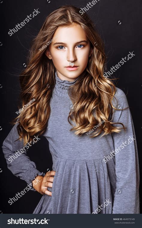 Beautiful Blondhaired 13years Old Girl Studio Stock Photo 464973149