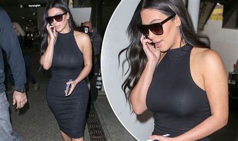 Kim Kardashian Flaunts Nipples Through Skin Tight Dress Celebrity