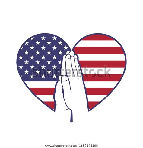 American Flag Heart Praying Hands Vector Stock Vector