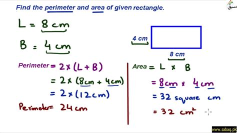 Apply Formulas To Find Perimeter And Area Of A Rectangle Math Lecture