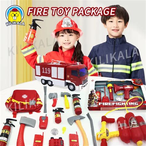 8 Pc Premium Washable Kids Fireman Costume Toy Sets For Kidsboysgirls