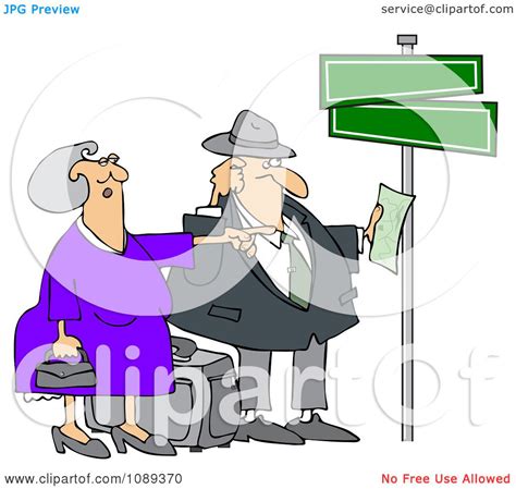 Clipart Lost Couple Holding Directions Under Street Signs Royalty