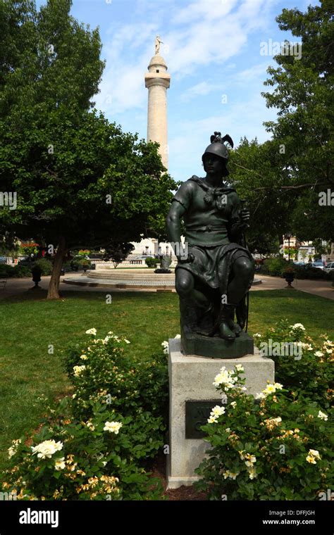 George Washington Monument And Gardens In West Mount Vernon Place