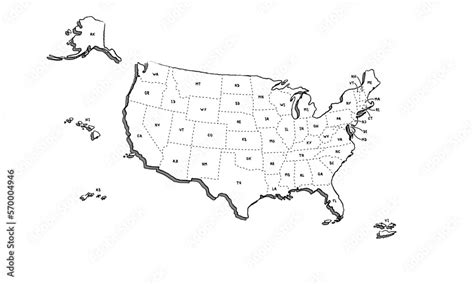 Vector Hand Drawn Map Of The US USA Black And White Illustrated Map Full Vector Global Color
