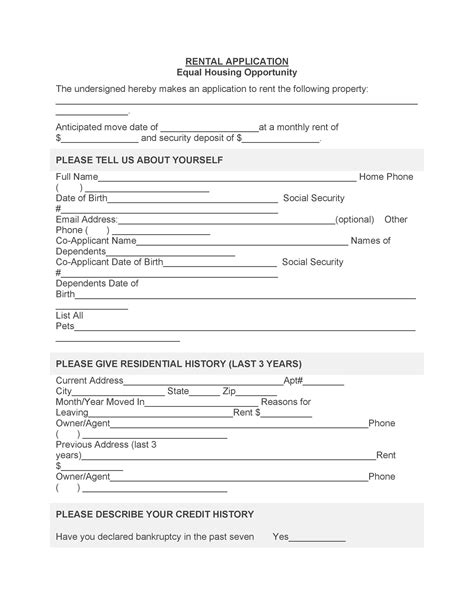 Free Rental Application Printable